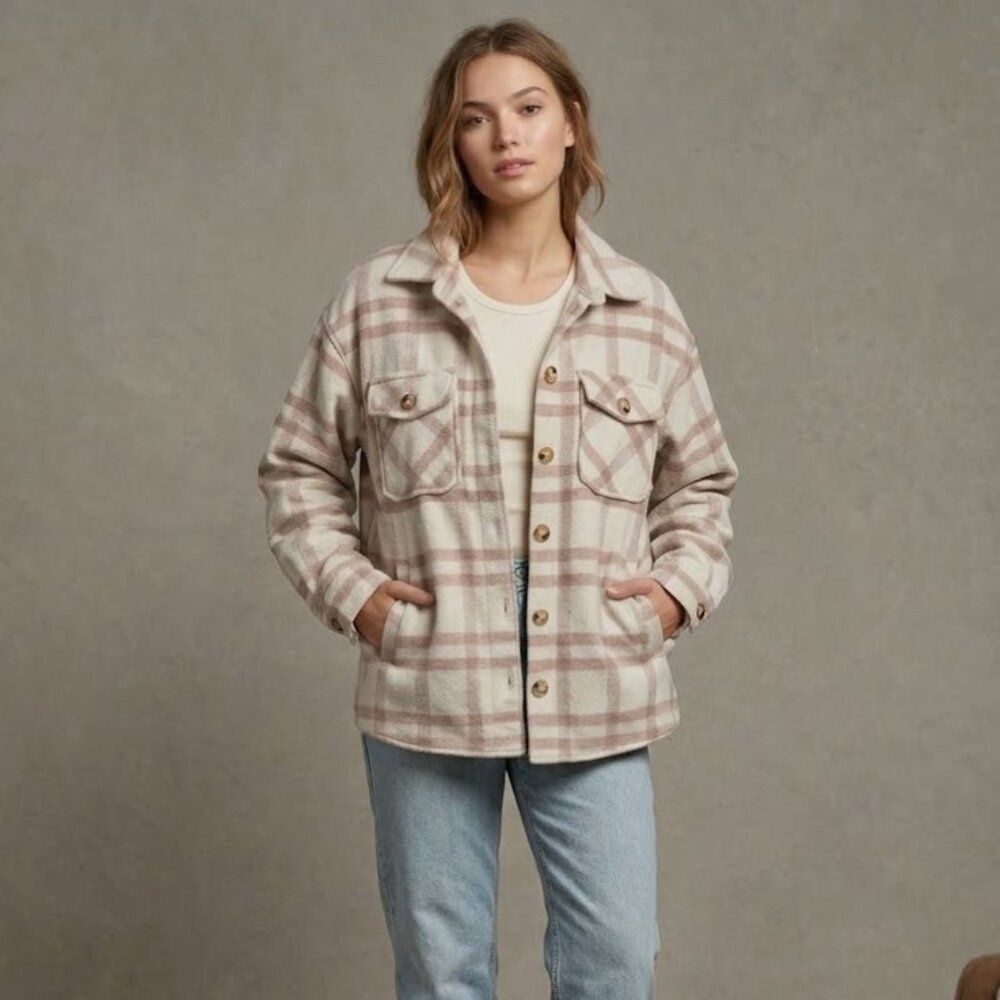 Thread & Supply Plaid Shacket Beige Ivory Size Small